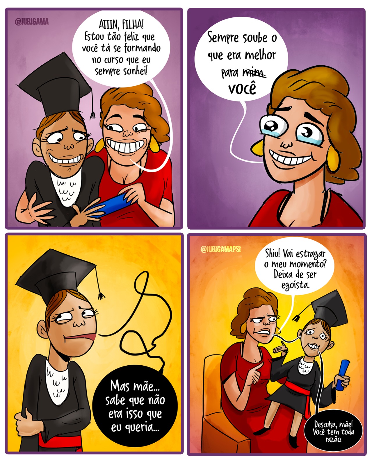 Formatura, tirinha sobre expectativas dos pais